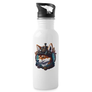 Retro Sci-Fi Shiba Steampunk Vintage Hund - Trinkflasche mit integriertem Trinkhalm - Weiß - Rechts