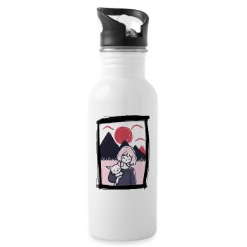 Japan unter der roten Sonne, Mädchen und Haustier - Trinkflasche mit integriertem Trinkhalm - Weiß - Rechts