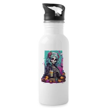 Pastel Gothic Girl Skull Dia de Muertos - Water bottle with straw - white - Right