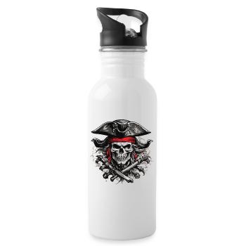 Jolly Roger Pirate Skull Party Halloween Design - Water bottle with straw - white - Right