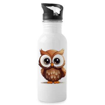 Hibou mignon - Gourde avec paille intégrée - blanc - Droite