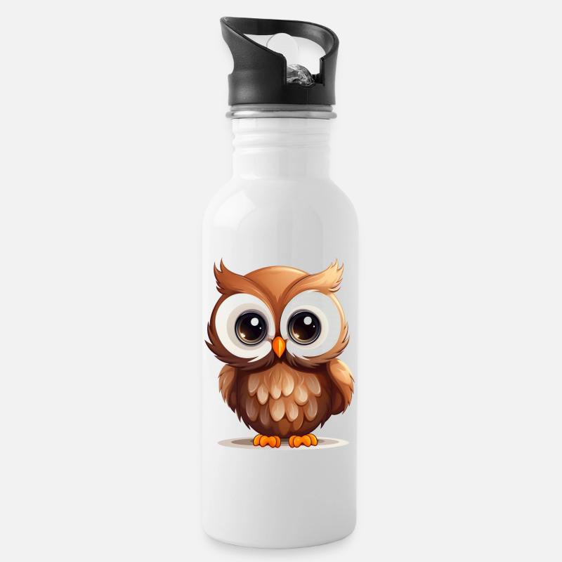 Süße Eule - Trinkflasche mit integriertem Trinkhalm - Weiß