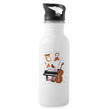Christmas with robin and music - Water bottle with straw - white - Right