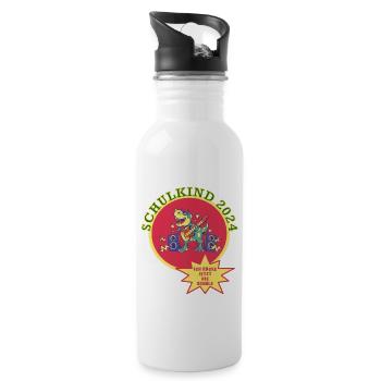 Schulkind 2024 rockender Dino Dinosaurier Schule - Trinkflasche mit integriertem Trinkhalm - Weiß - Rechts