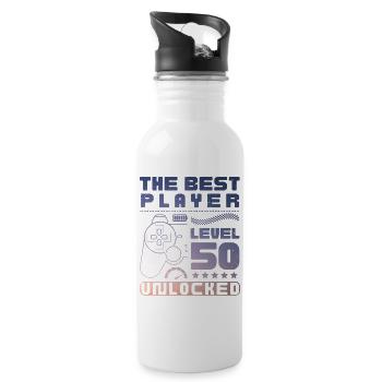 The Best Player, Level 50 Unlocked - Trinkflasche mit integriertem Trinkhalm - Weiß - Rechts
