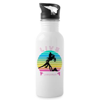 Das Leben als Abenteuer erleben - Moto Cross - Trinkflasche mit integriertem Trinkhalm - Weiß - Rechts