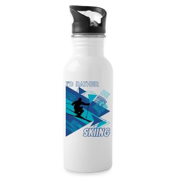 I'd Rather Ski - Ski Wintersportler Skifahrer - Trinkflasche mit integriertem Trinkhalm - Weiß - Rechts