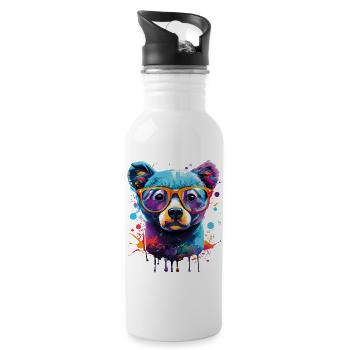 Ours coloré - Ours brun Ours en peluche - Grizzly - Gourde avec paille intégrée - blanc - Droite