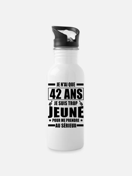 j ai 42 ans / t-shirt humour anniversaire 42 ans - Gourde avec paille intégrée - blanc