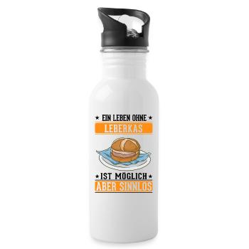 Ein Leben ohne Leberkas ist möglich Aber sinnlos - Trinkflasche mit integriertem Trinkhalm - Weiß - Rechts