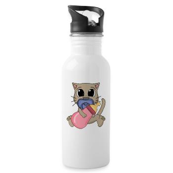 Baby Katze Motiv - Trinkflasche mit integriertem Trinkhalm - Weiß - Rechts