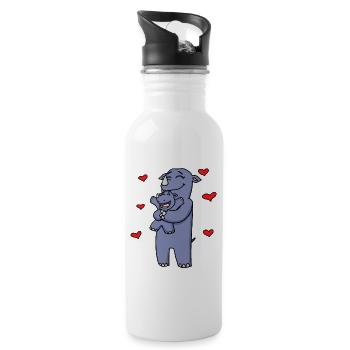 Nashorn Familie - Nashorn mit Baby - Nashörner - Trinkflasche mit integriertem Trinkhalm - Weiß - Rechts