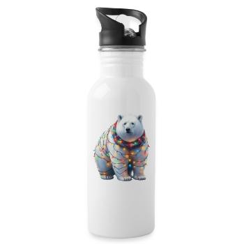 Niedlicher Eisbär mit Lichterkette - Trinkflasche mit integriertem Trinkhalm - Weiß - Rechts