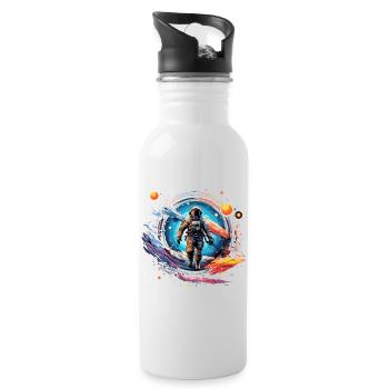 Astronaut im Weltall Design - Trinkflasche mit integriertem Trinkhalm - Weiß - Rechts
