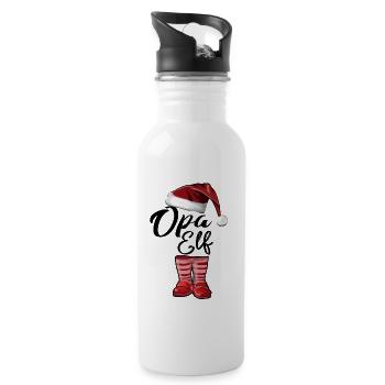Opa Elf – Lustiges Weihnachtsdesign - Trinkflasche mit integriertem Trinkhalm - Weiß - Rechts