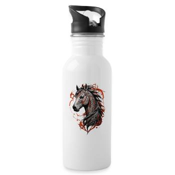 Pferdekopf Majestätisches Stammespferd Tattoo - Trinkflasche mit integriertem Trinkhalm - Weiß - Rechts