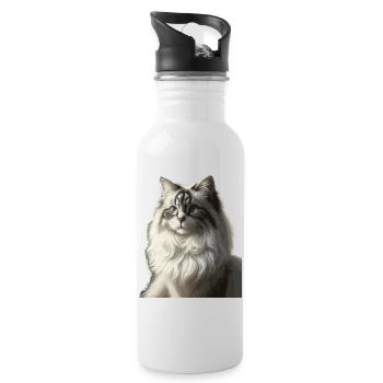Portrait de visage de chat moelleux - Gourde avec paille intégrée - blanc - Droite