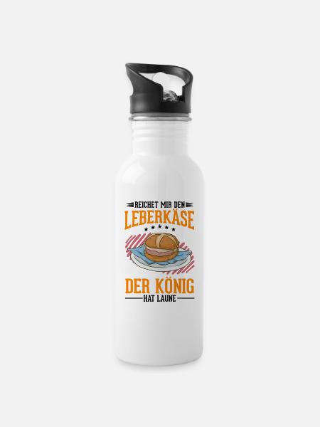 Leberkas König Leberkäse Fleischkäse - Trinkflasche mit integriertem Trinkhalm - Weiß