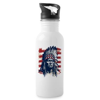 Indian Feather Headdress Native Spirit - Water bottle with straw - white - Right