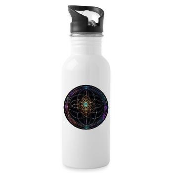 Metatron Scheiben Mandala Glow - Trinkflasche mit integriertem Trinkhalm - Weiß - Rechts