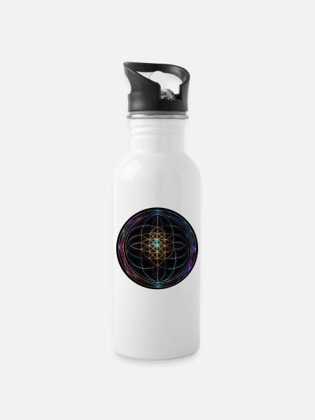 Metatron Discs Mandala Glow - Water bottle with straw - white