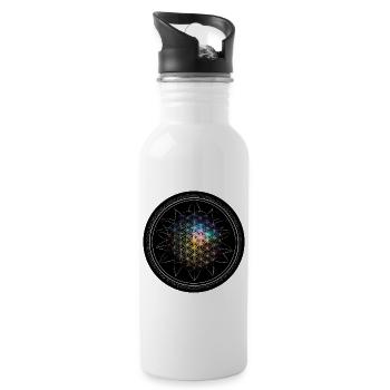Blume des Lebens Regenbogen - Trinkflasche mit integriertem Trinkhalm - Weiß - Rechts