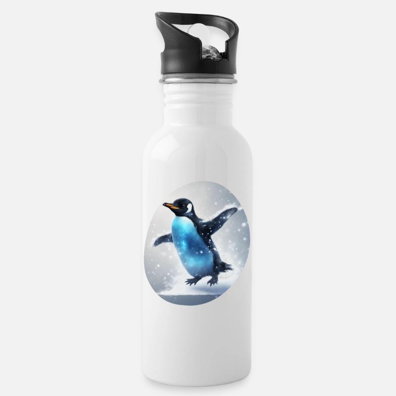 Süßer Pinguin hüpft - Trinkflasche mit integriertem Trinkhalm - Weiß