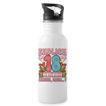 Endlich 18 Ich Kann Alles Ich Weiß Alles - Trinkflasche mit integriertem Trinkhalm - Weiß - Rechts