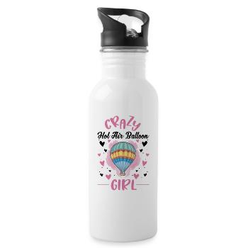 Crazy Hot Air Balloon Girl - Water bottle with straw - white - Right