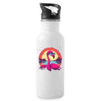 Stay cool and pink.Surf Flamingo chillt sein Leben - Trinkflasche mit integriertem Trinkhalm - Weiß - Rechts