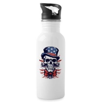 Skull and Crossbones with American Flag USA America - Water bottle with straw - white - Right