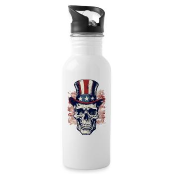 Skull and Crossbones with American Flag USA America - Water bottle with straw - white - Right