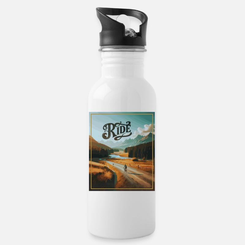 Gravel Bliss: Ride On - Trinkflasche mit integriertem Trinkhalm - Weiß