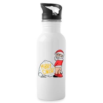 Weihnachtsmann lustig - Trinkflasche mit integriertem Trinkhalm - Weiß - Rechts