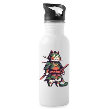 Samurai Katze - Trinkflasche mit integriertem Trinkhalm - Weiß - Rechts