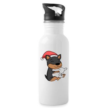 Pinscher Hund Tier Weihnachten - Trinkflasche mit integriertem Trinkhalm - Weiß - Rechts