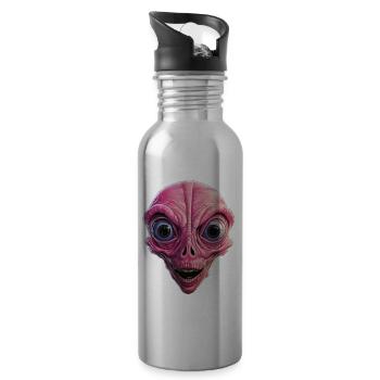 Schockierter Alien, Schock, Alien Gesicht, Neugier - Trinkflasche mit integriertem Trinkhalm - Lightsilver - Rechts