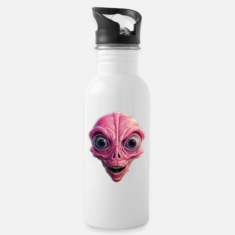Schockierter Alien, Schock, Alien Gesicht, Neugier - Trinkflasche mit integriertem Trinkhalm - Weiß