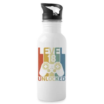 Level 18 Unlocked 18th Video Gamer Birthday Boy - Water bottle with straw - white - Right