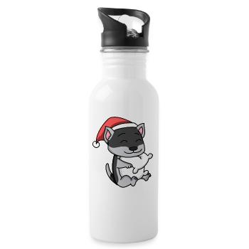 Siberian Husky Dog Animal Christmas - Water bottle with straw - white - Right