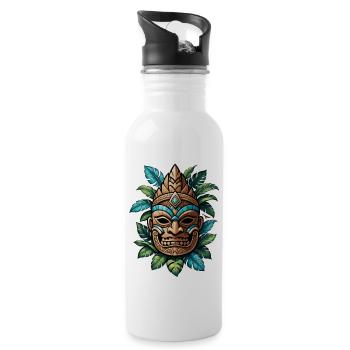 tiki beach - statue polynèsie - Gourde avec paille intégrée - blanc - Droite