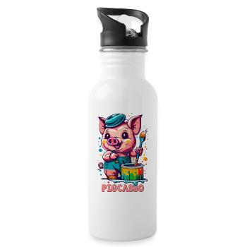 Pigcasso Lustiges Schwein Maler Kunstliebhaber - Trinkflasche mit integriertem Trinkhalm - Weiß - Rechts