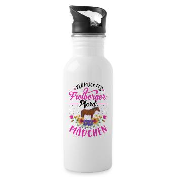 Verrücktes Freiberger Pferd Mädchen - Trinkflasche mit integriertem Trinkhalm - Weiß - Rechts