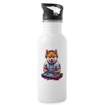 Shiba Inu DJ Hund Musik und Hundeliebe Design - Trinkflasche mit integriertem Trinkhalm - Weiß - Rechts