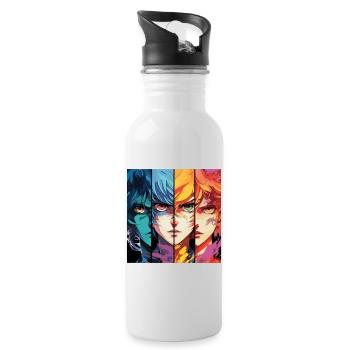 Manga Gesicht - Trinkflasche mit integriertem Trinkhalm - Weiß - Rechts
