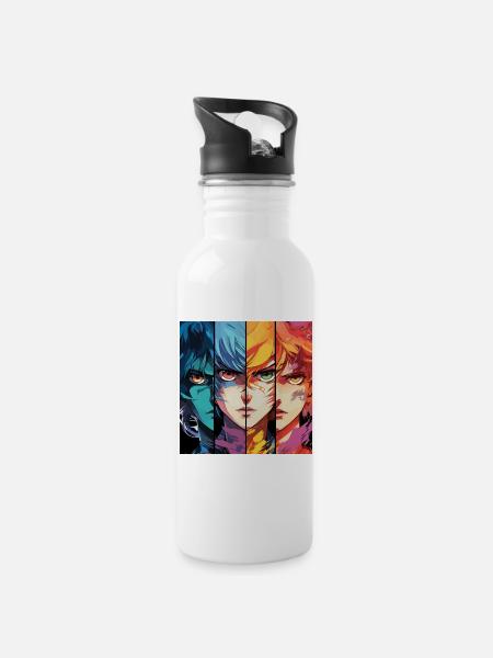Manga Gesicht - Trinkflasche mit integriertem Trinkhalm - Weiß