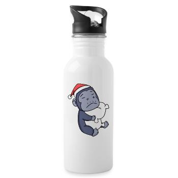 Singe Mignon Fatigué Noël - Gourde avec paille intégrée - blanc - Droite