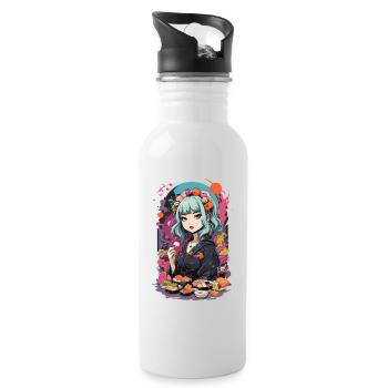 Anime Sushi e-Girl Goth Pastel Style Design - Gourde avec paille intégrée - blanc - Droite