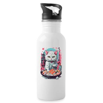 Gothic Pastel Sushi Cat Aesthetic Style - Water bottle with straw - white - Right