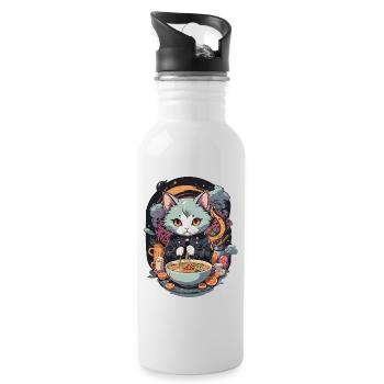 Katze Ramen Liebe Japanisches Nudelsuppen Design - Trinkflasche mit integriertem Trinkhalm - Weiß - Rechts